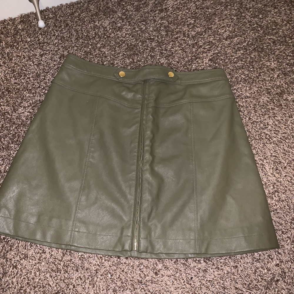 Abercrombie and Fitch army green leather skirt